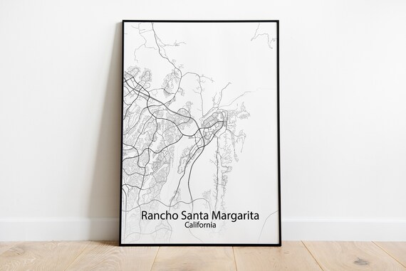 Rancho Santa Margarita California Elegant Monochrome City Street Map Poster House Gift