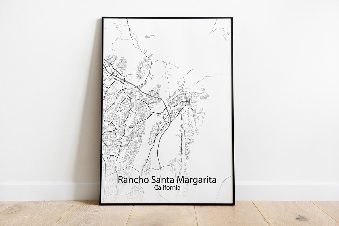 Rancho Santa Margarita California Elegant Monochrome City Street Map Poster House Gift
