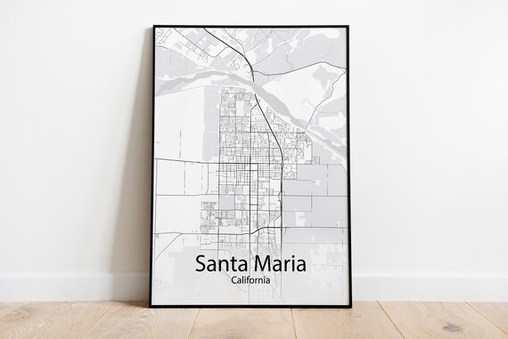 Santa Maria California Black and White Minimalist Street Map Poster
