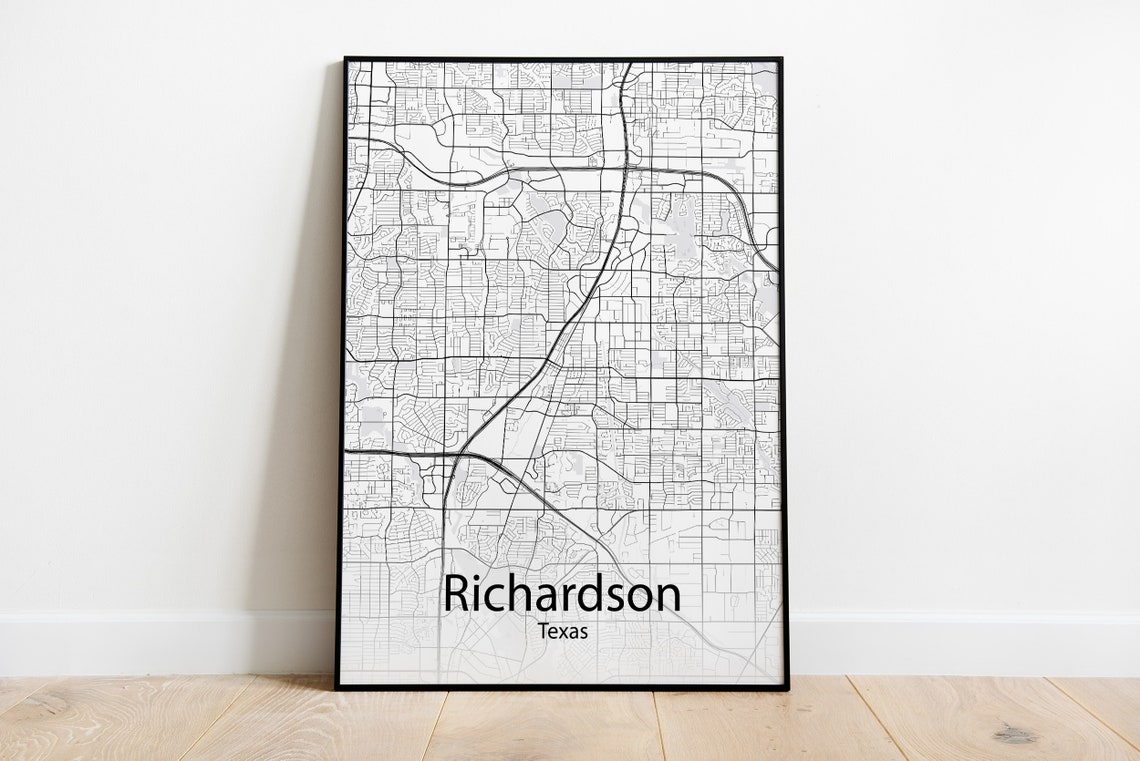 Richardson Texas Minimalist Black and White City Street Map Poster