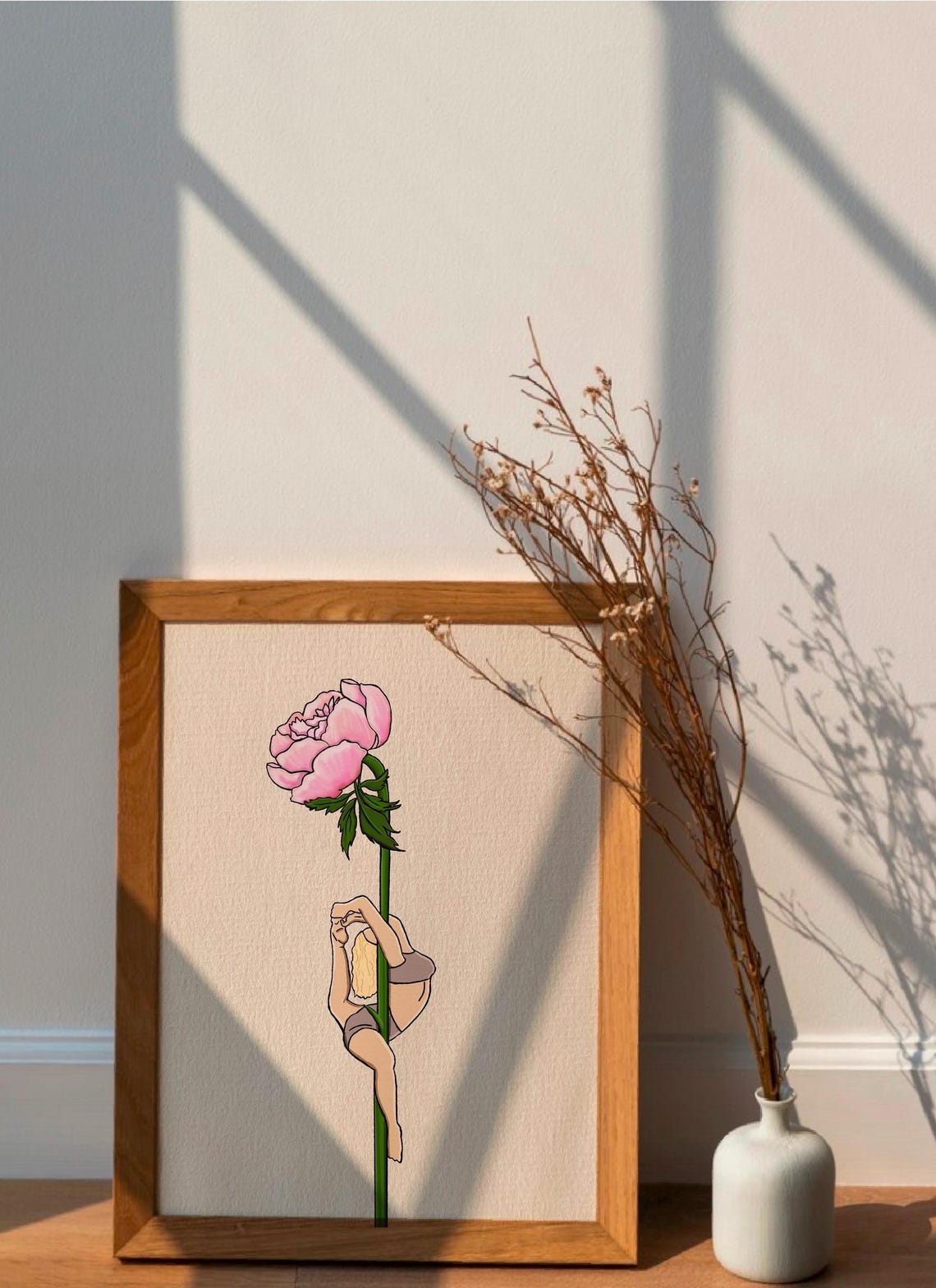 Blonde Pole Dancer Pink Peony Flower Stem Minimalist Art Poster - Image 4