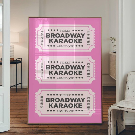 Broadway Karaoke Admit One Pink Vintage Ticket Stub Wall Poster