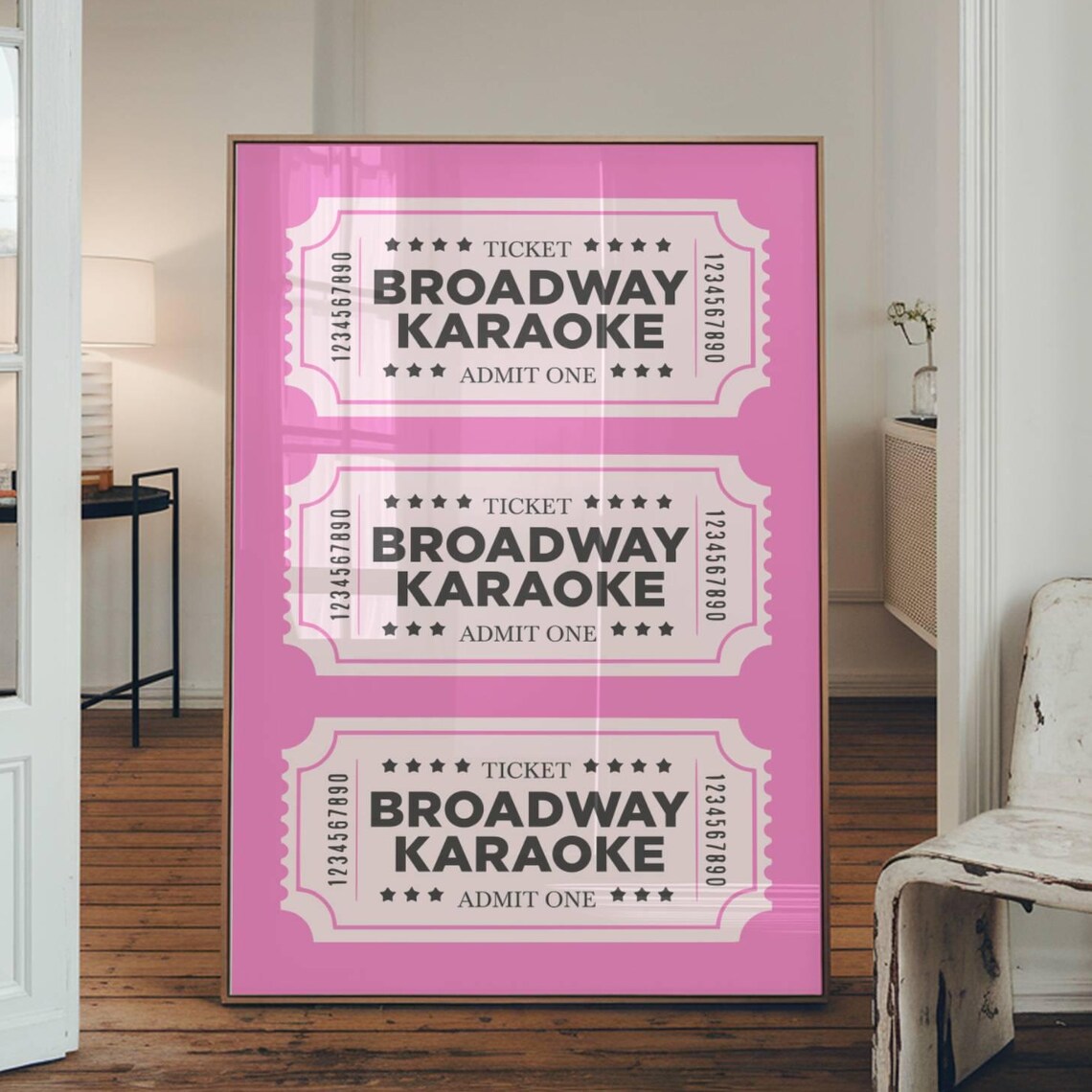 Broadway Karaoke Admit One Pink Vintage Ticket Stub Wall Poster