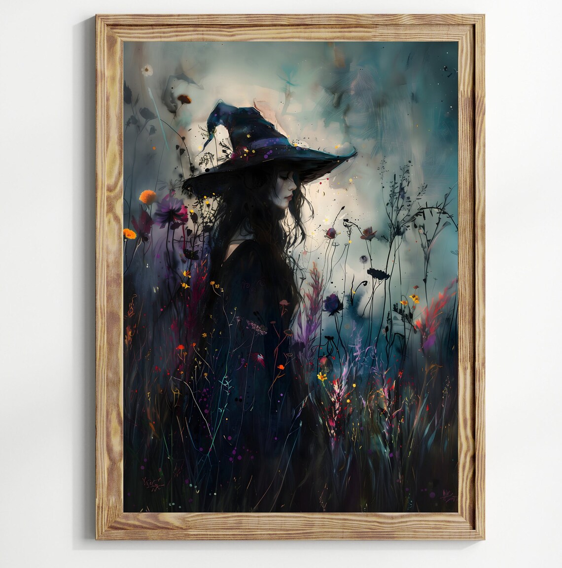 Dark Moody Witch With Wildflowers, Gothic Art Print - Image 3
