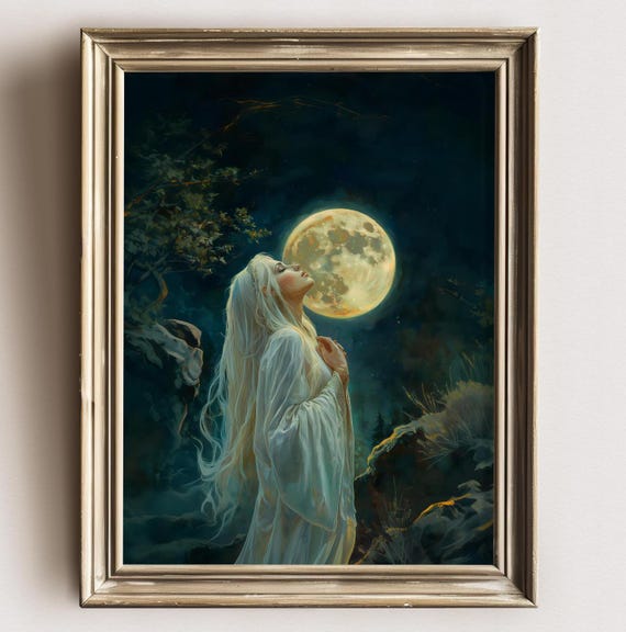 Selene Dark Academia Art Print, Greek Moon Goddess