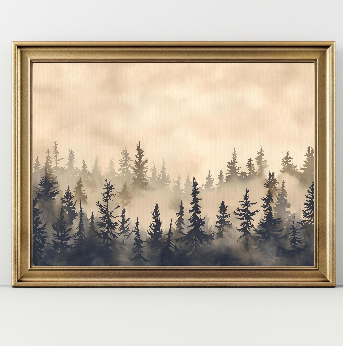 Vintage Pine Tree Forest, Moody Winter Landscape