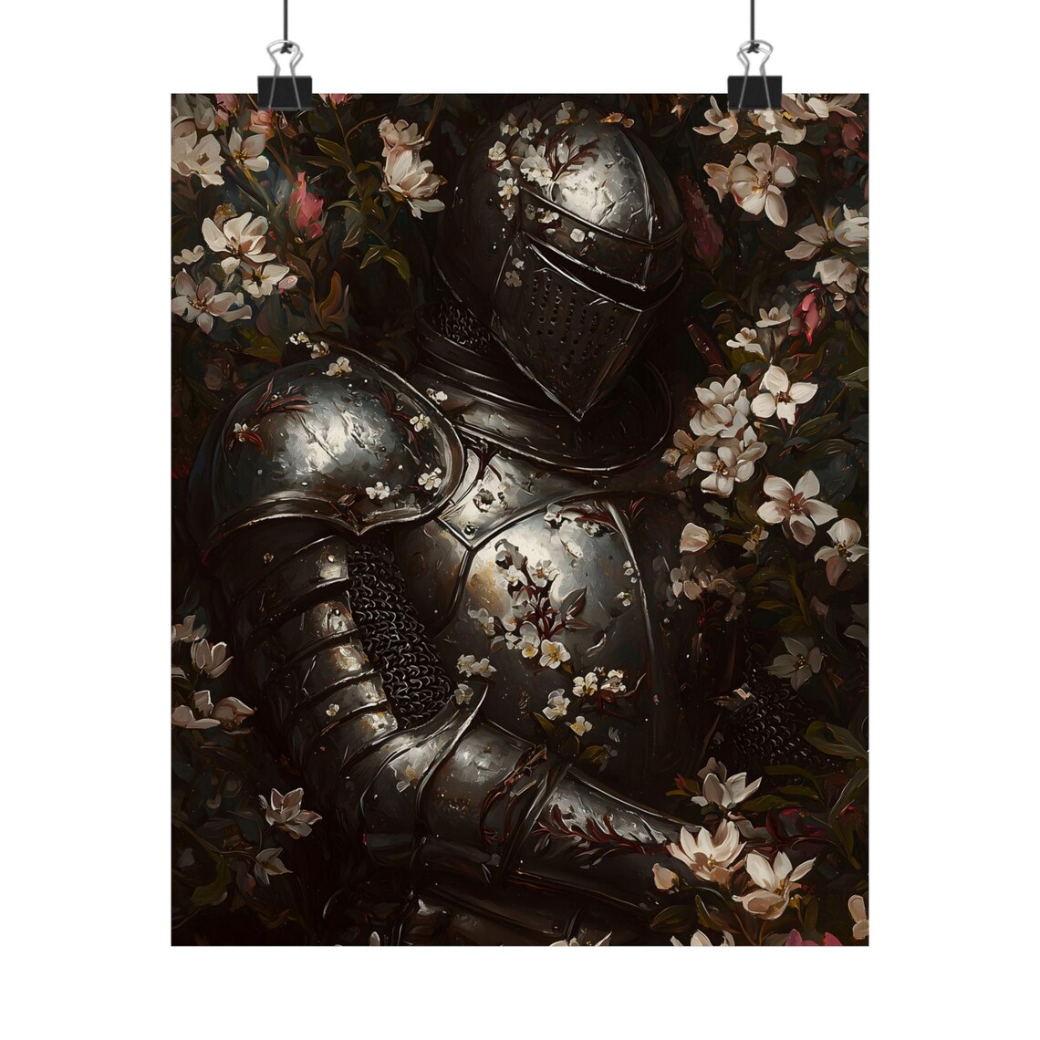 Medieval Knight Floral Art Print, Dark Academia Decor - Image 2