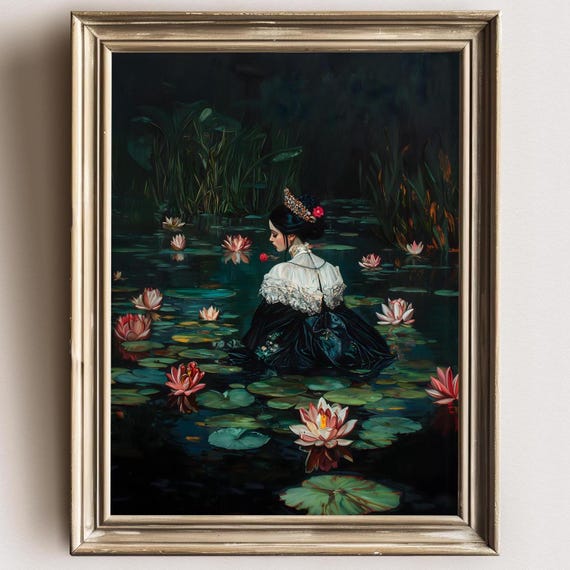 Ophelia Dark Academia Print The Lake Goth Moody Victorian Wall Art Dark Decor Aesthetic Dark Cottagecore Gothic Prints Into Lake