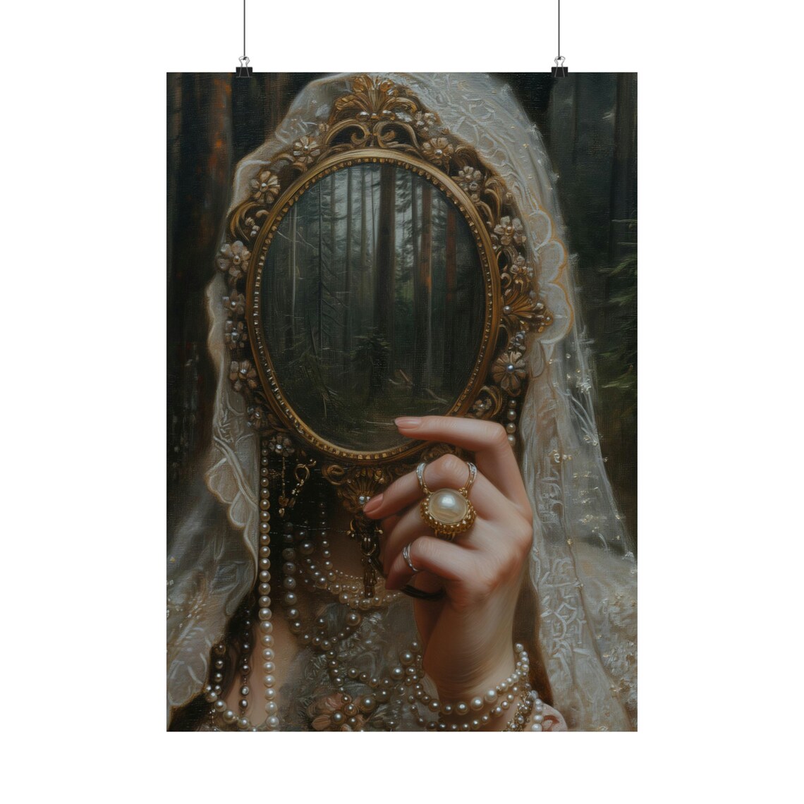 Mirror Victorian Art Print, Moody Vintage Woman - Image 3