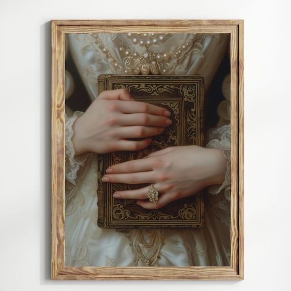 Book Victorian Art Altered Print Moody Painting Vintage Woman Bookish Print Victorian Decor Wall Art Dark Antique Art Print Lace Pearls