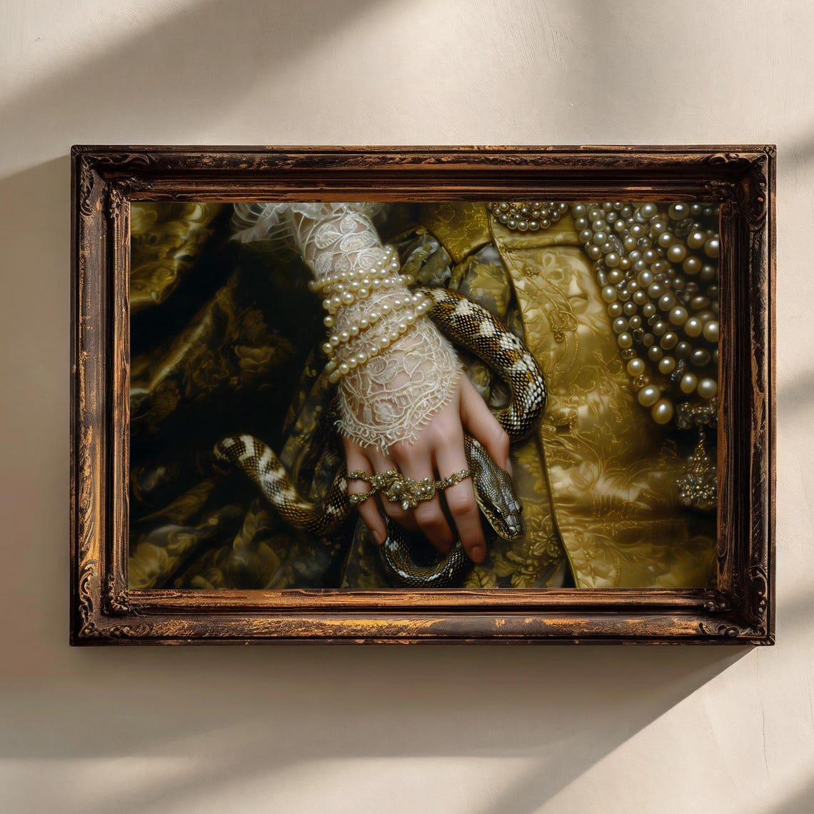 Woman Hand Holding Snake Pearls Gold Brocade Victorian Gothic Poster - Image 2