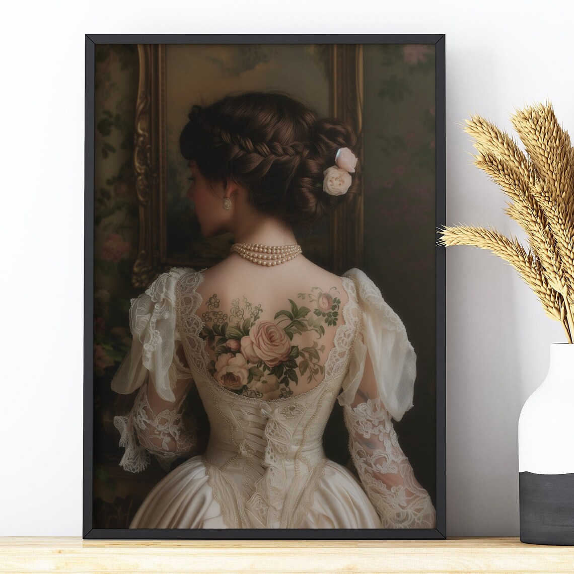 Victorian Woman Vintage Altered Art Print, Lace Pearls - Image 2