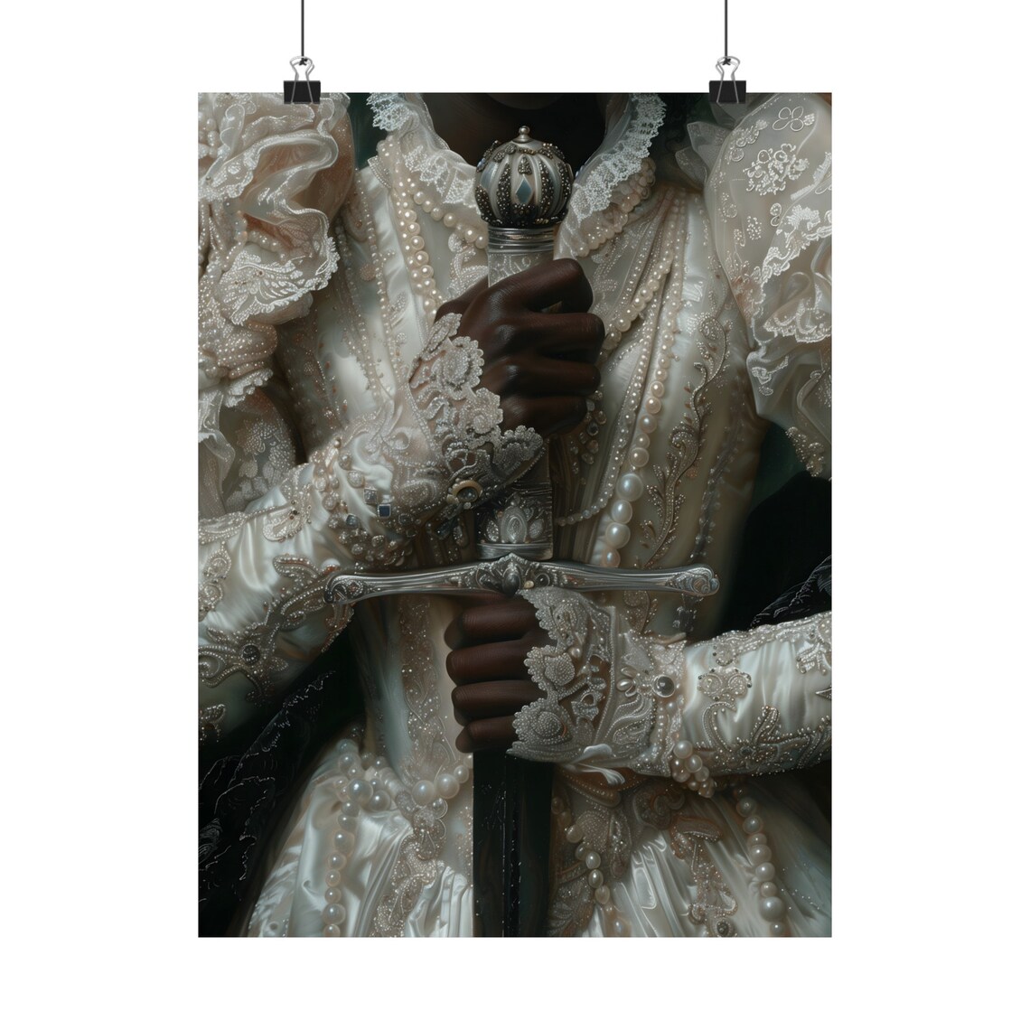 Victorian Black Lady With Sword and Dagger, Moody Art Print - Image 2