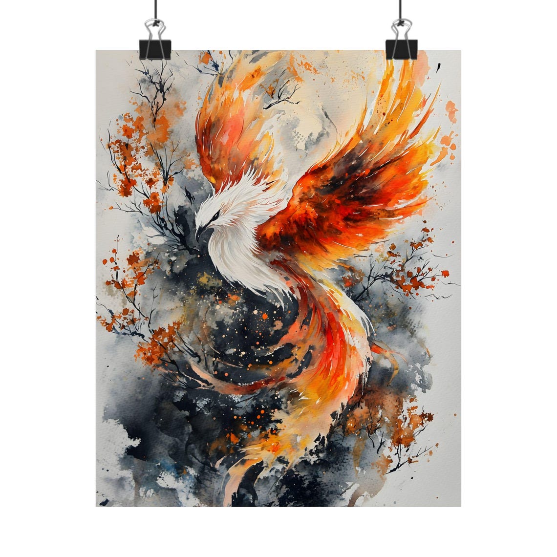 Phoenix Rising Flames Watercolor Firebird Fantasy Orange Art Print - Image 2