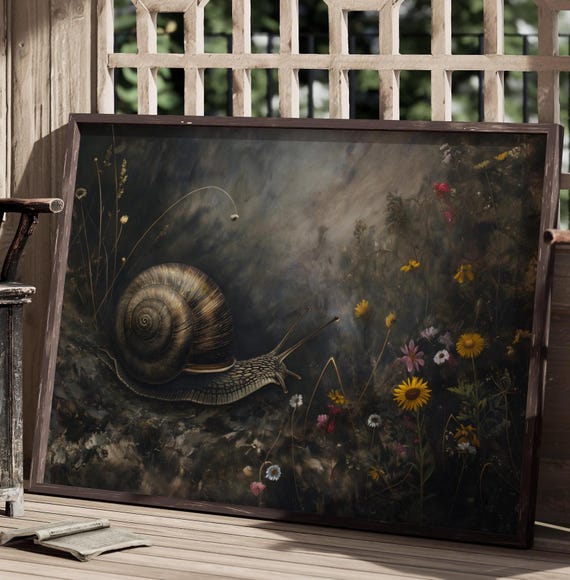 Snail Print Dark Academia Painting Victorian Altered Print Cottagecore Home Decor Vintage Farmhouse Wall Decor Rustic Home Decor