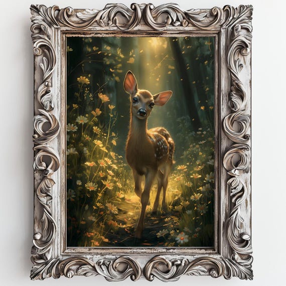 Little Deer Vintage Poster Moody Art Poster Print Home Decor Gothic Victorian Art Deer In The Forest Art Poster Dark Academia Whimsical