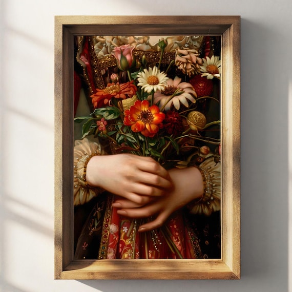 Victorian Art Floral Print Moody Painting Wildflowers Print Victorian Decor Wall Art Dark Moody Antique Art Print Cottagecore Decor
