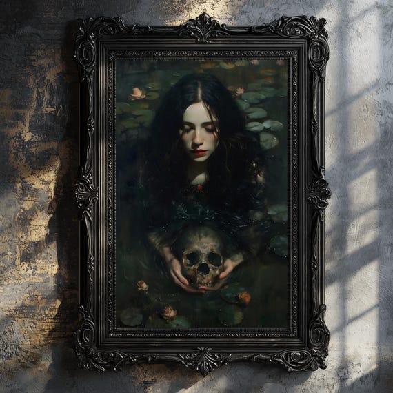 Moody Dark Academia Print Skull Goth Moody Victorian Wall Art Dark Decor Aesthetic Dark Cottagecore Gothic Prints Into Dark Lake