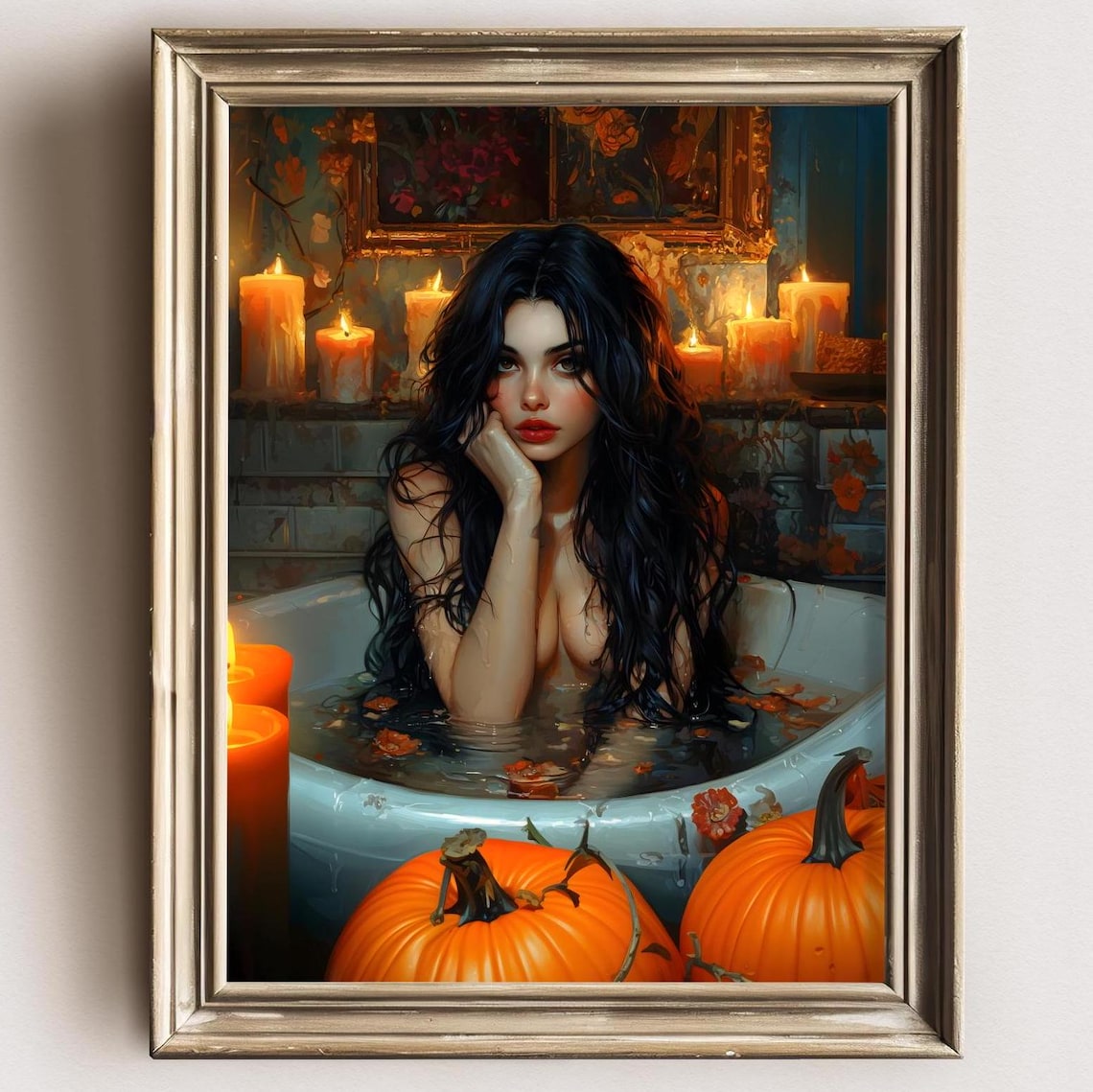 Witch in Bathtub Dark Academia Goth Art Print
