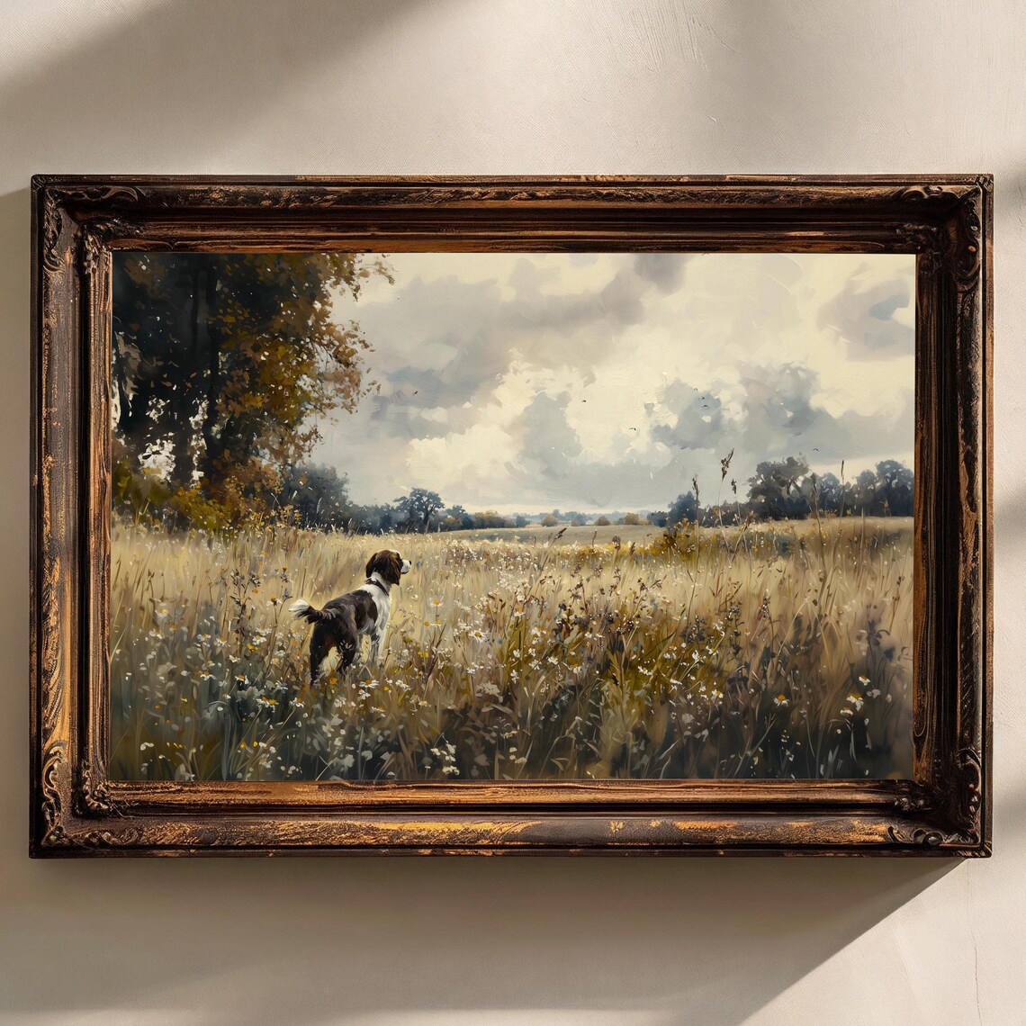 English Springer Spaniel, Vintage Farmhouse Art Print