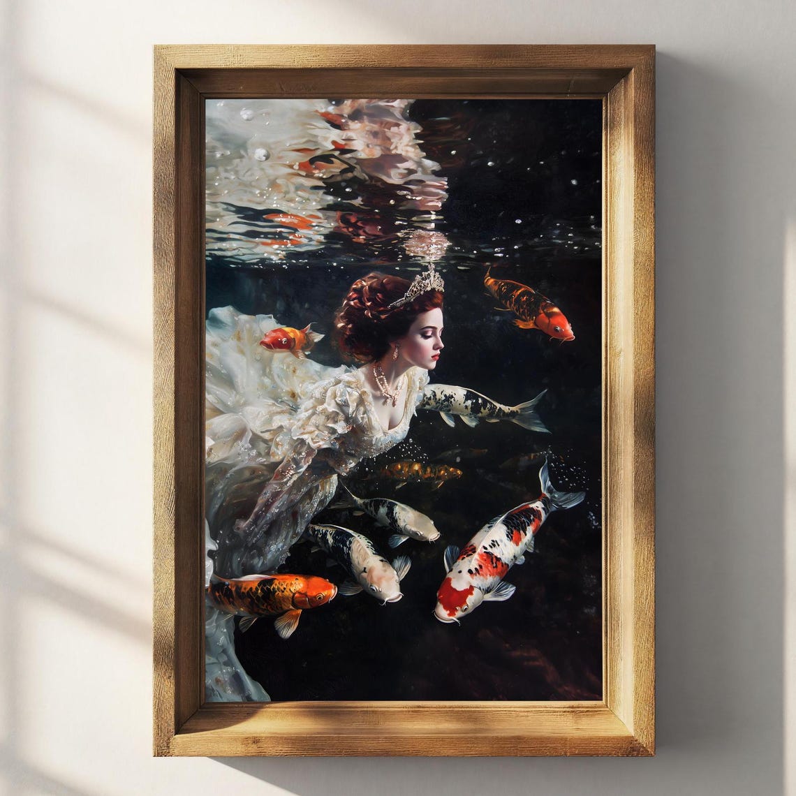 Ophelia Swimming Koi Fish Dark Underwater Gothic Romance Art Poster - Image 2