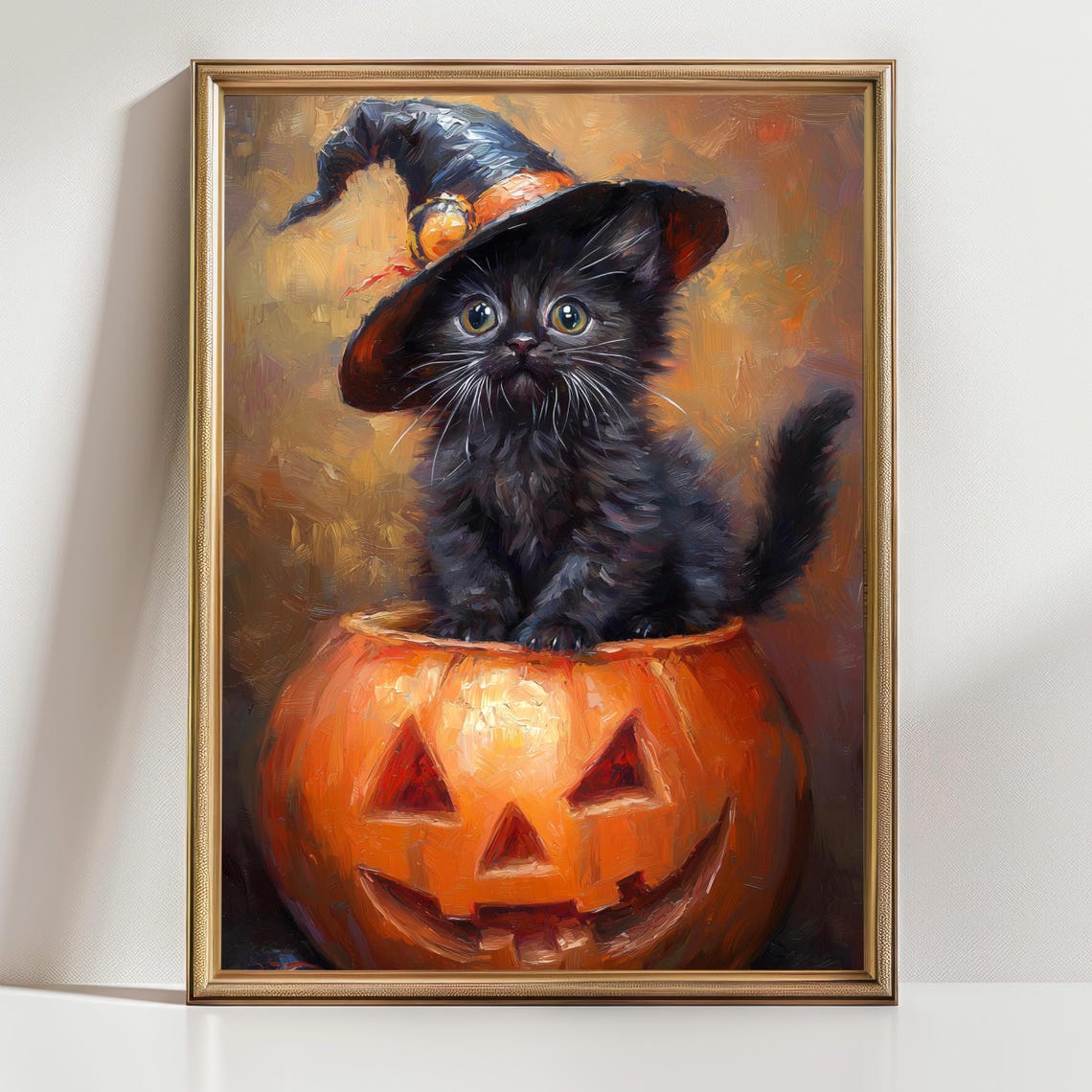 Cute Cat Pumpkin Print Halloween Wall Decor Halloween Lover Gift Whimsical Halloween Decor Charming And Spooky Wall Art For Fall Season - Image 2