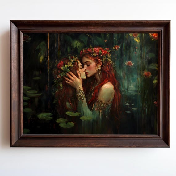 Sappho Persephone Dark Academia Print The Lake Goth Moody Victorian Lesbian Wall Art Dark Decor Aesthetic Dark Cottagecore Gothic