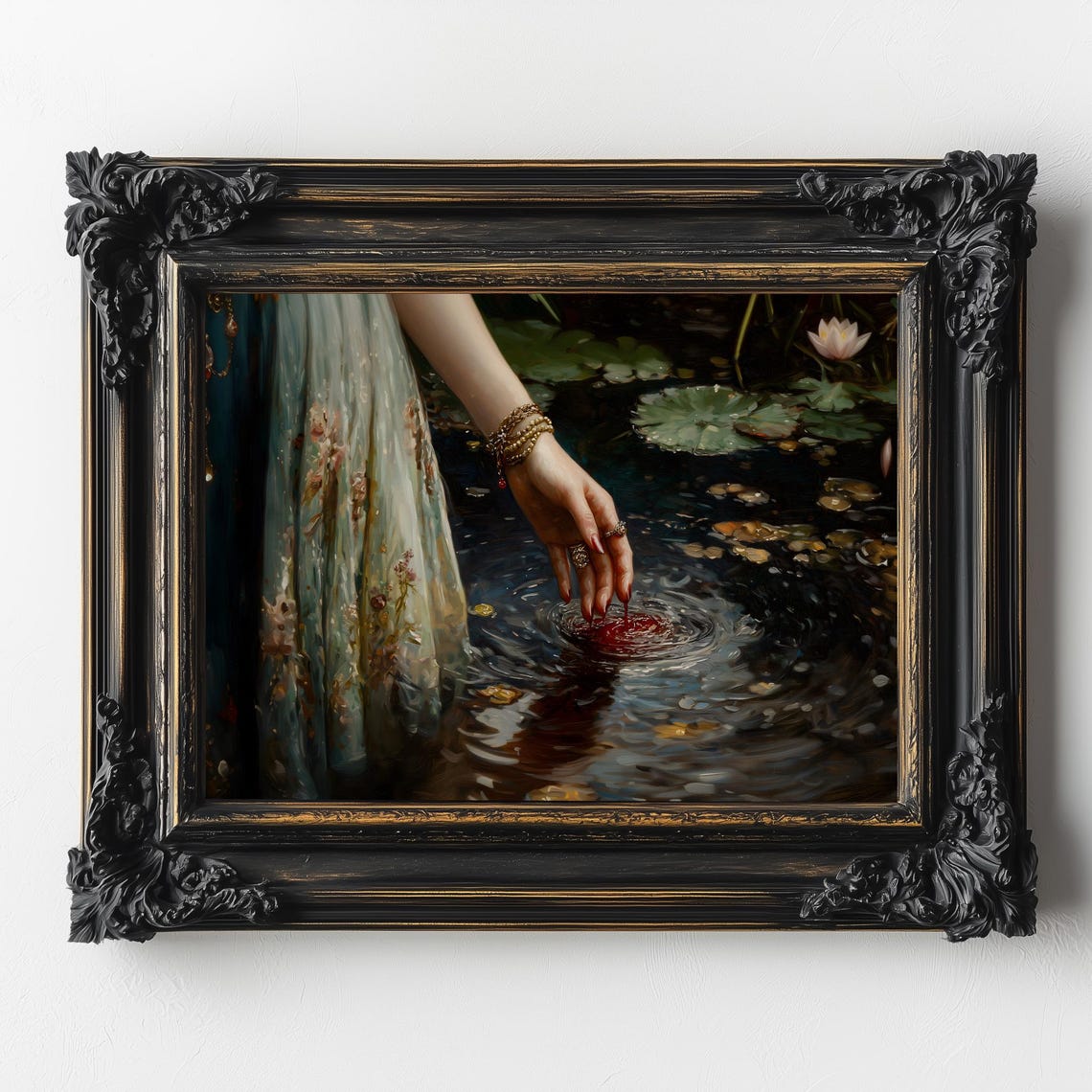 Lady Macbeth Bloody Hands Lily Pond Dark Gothic Oil Painting Print