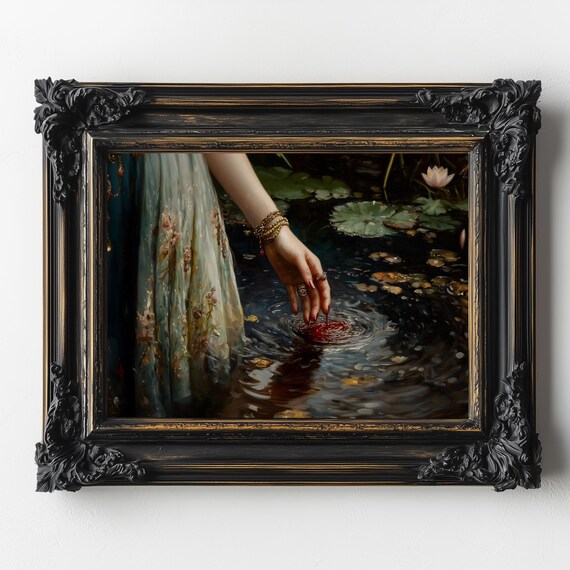 Lady Macbeth Bloody Hands Lily Pond Dark Gothic Oil Painting Print