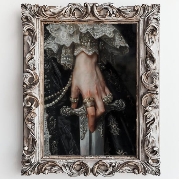 Victorian Decor Sword Print Art Moody Painting Woman With Sword Print Victorian Decor Wall Art Dark Moody Antique Art Print Gothic Decor