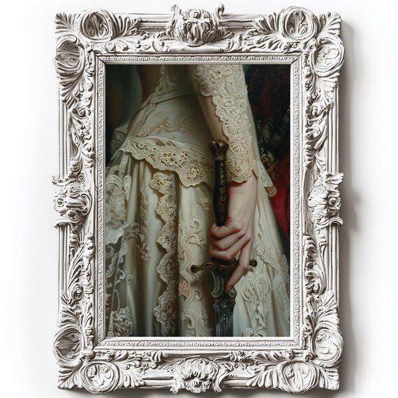 Victorian Art Altered Print Moody Painting Dagger Print Victorian Decor Wall Art Dark Moody Antique Art Print Lace Sword