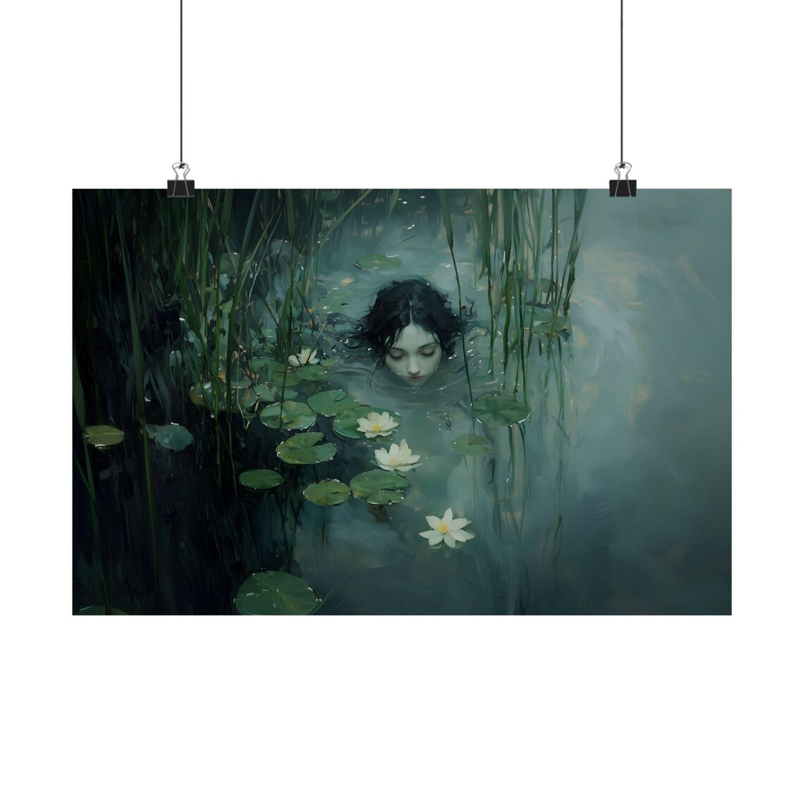 Ophelia Dark Academia Art Print, Gothic Lake - Image 2