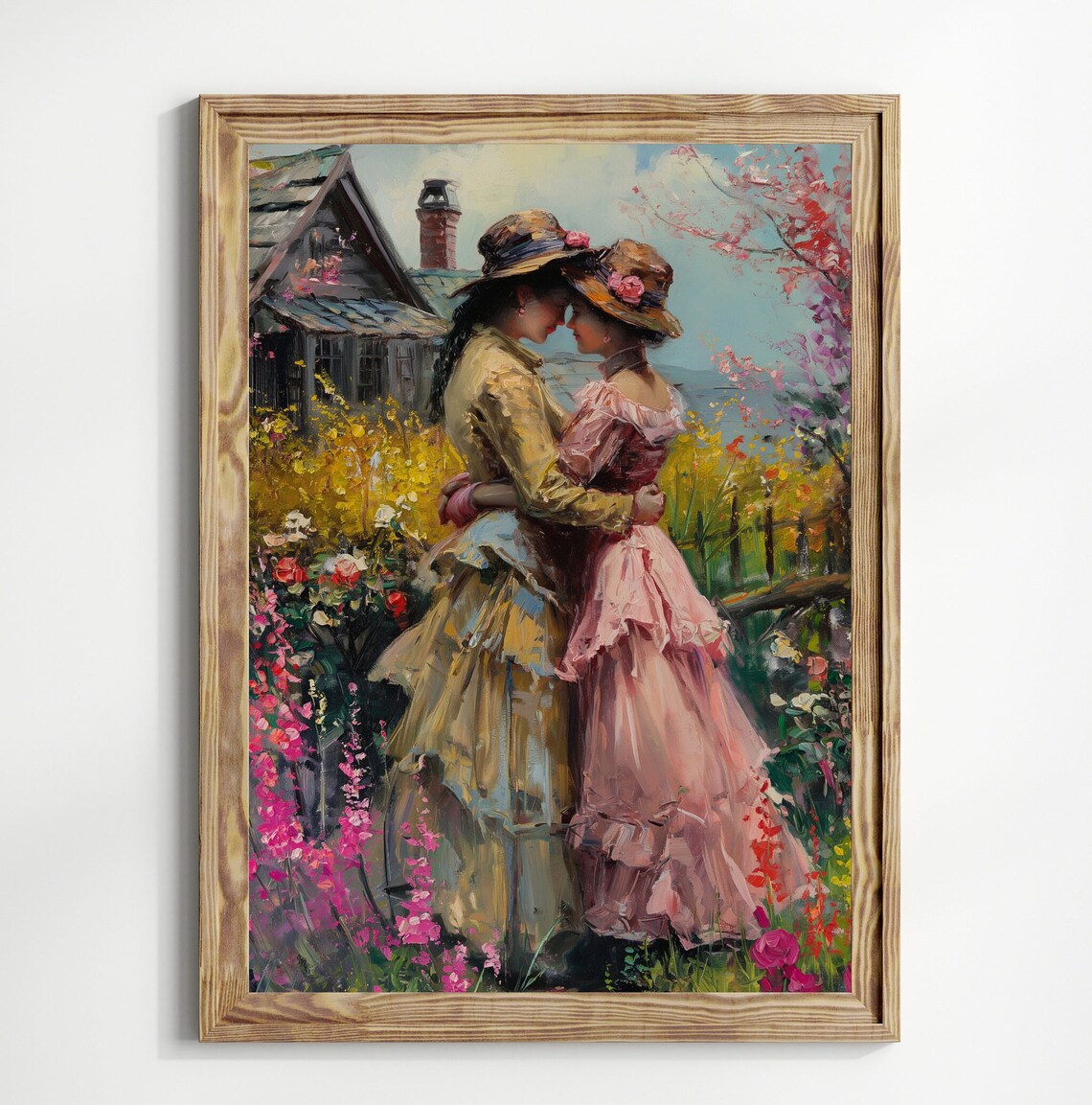 Lesbian Lovers Painting Aesthetic Art Lesbian Poster Vintage Lesbian Romantic Women Cottagecore Garden Print Farmhouse Wall Decor - Image 2