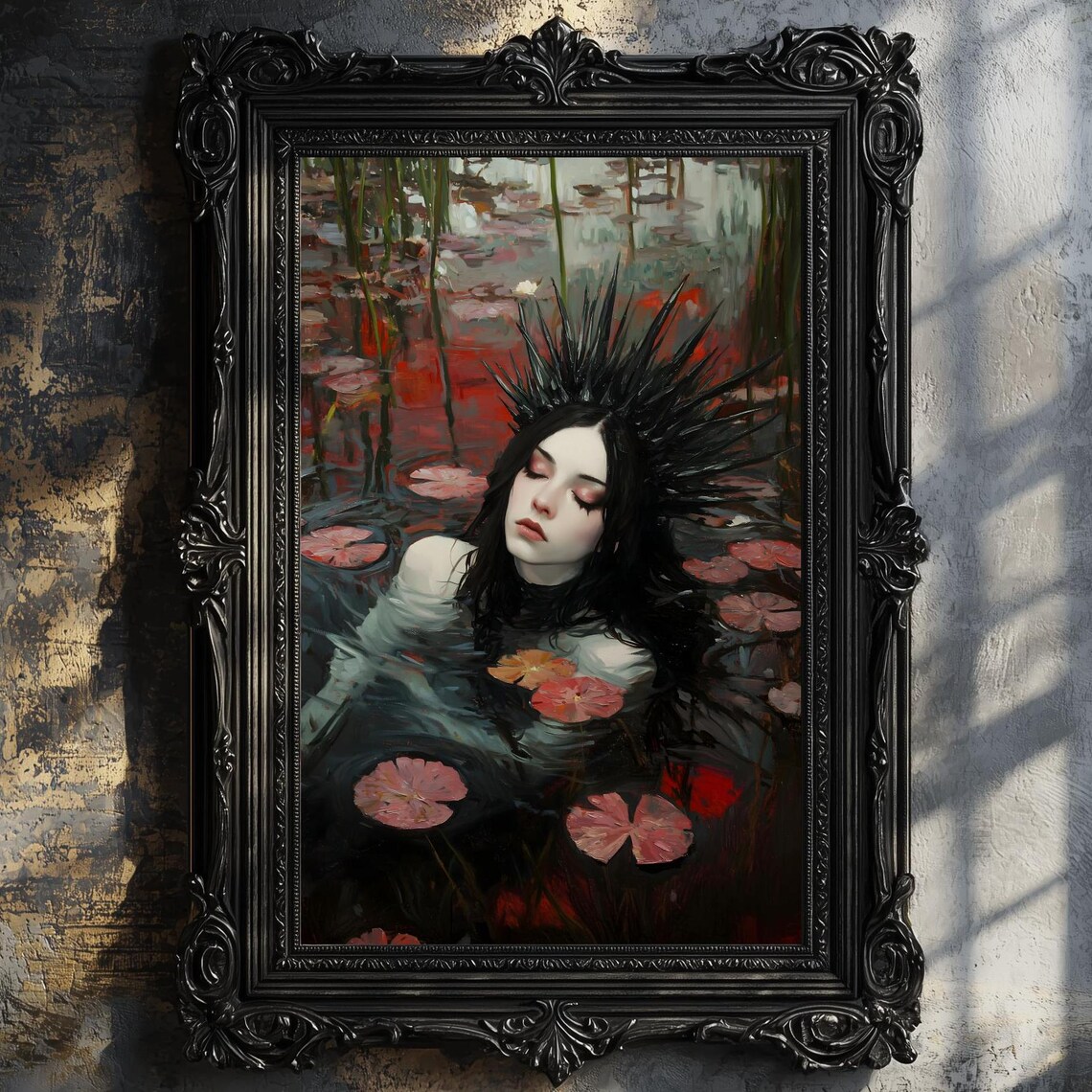 Ophelia Pale Woman In Dark Water With Pink Lilies Gothic Art Poster