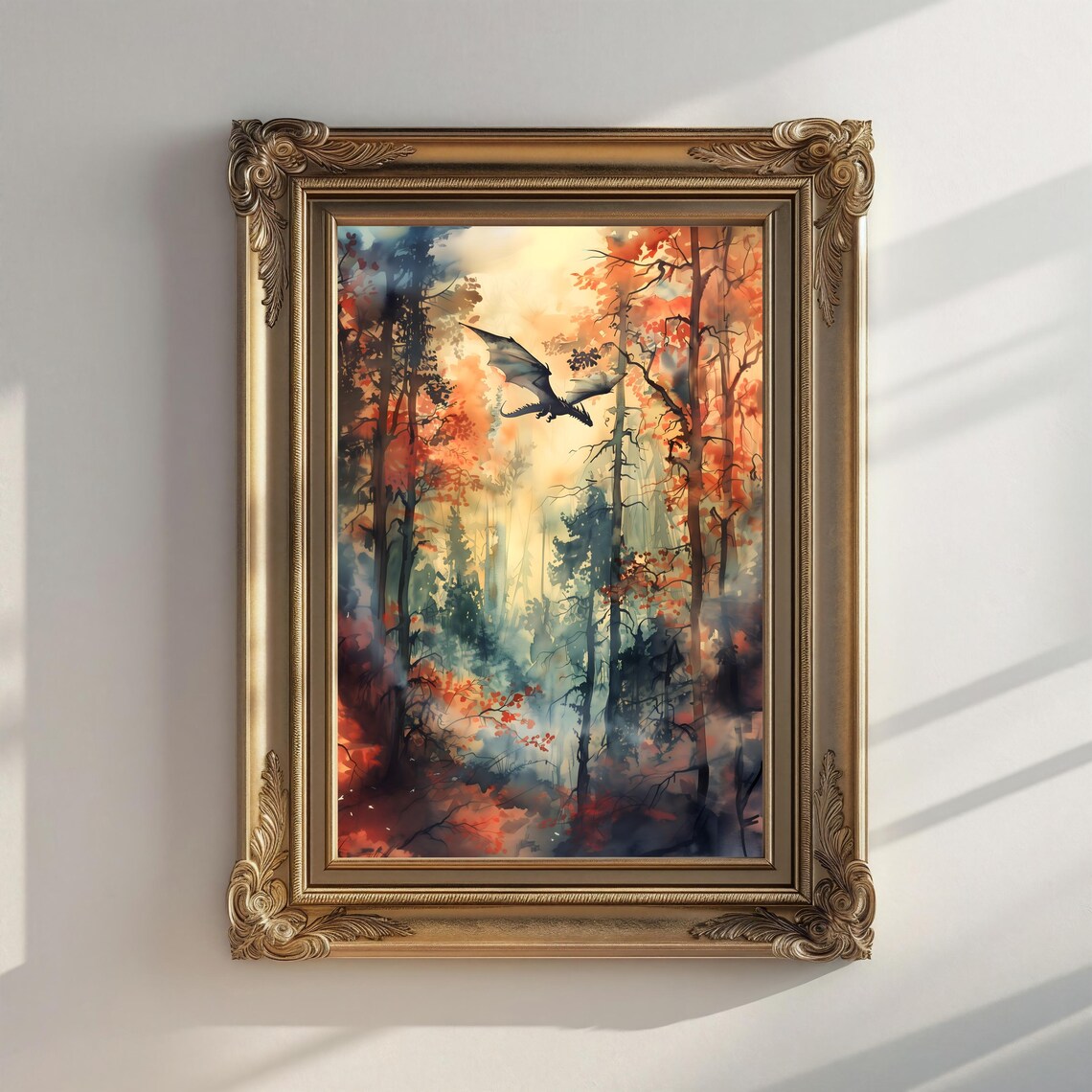 Forest Dragon Watercolor Print, Dark Academia Fantasy - Image 3