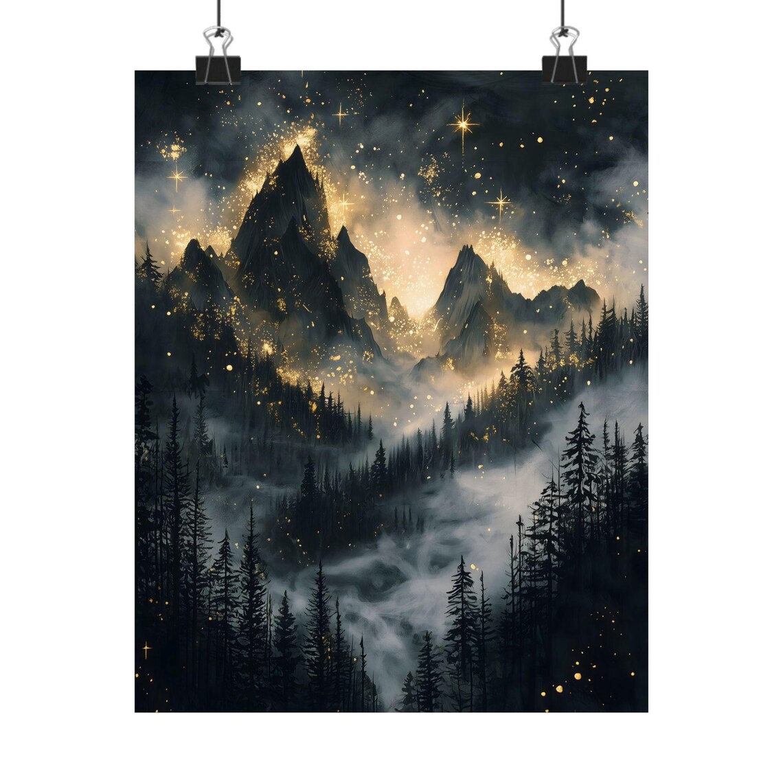 Moody Celestial Night Sky, Pine Forest Art Print - Image 2