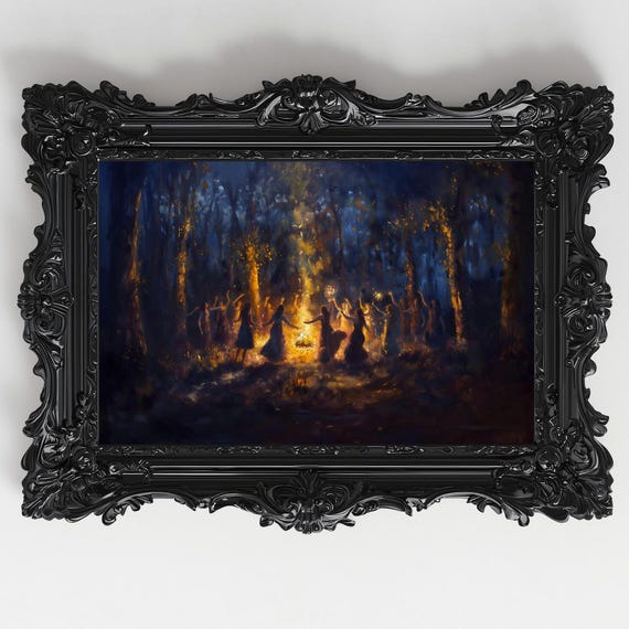 Fire Dance Nymphs and Witches, Dark Academia Art Print