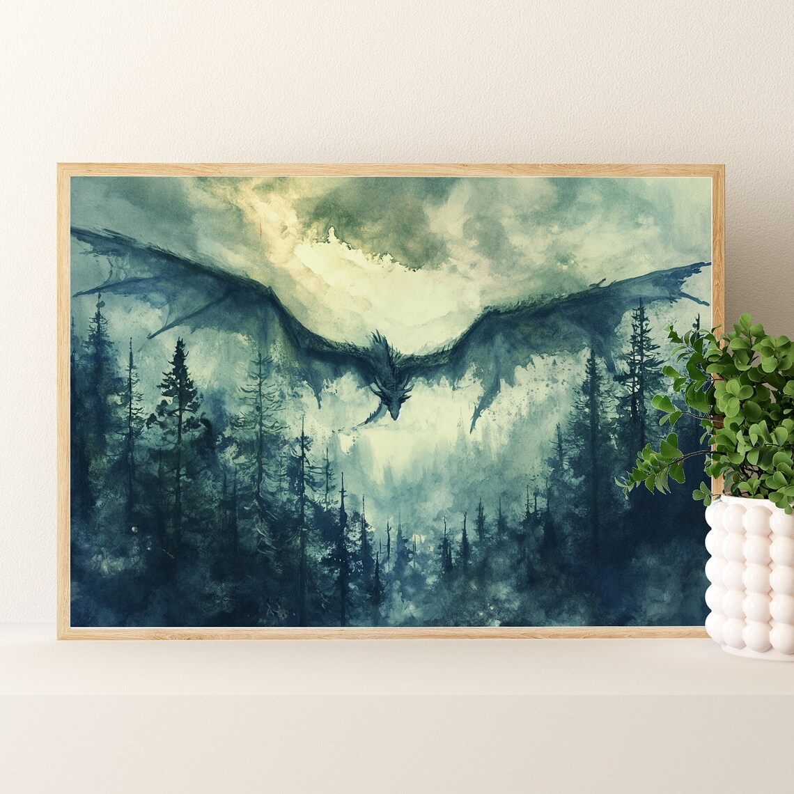 Green Dragon Watercolor Art Print, Dark Academia - Image 2
