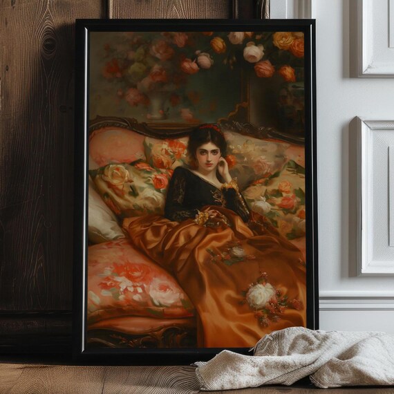 Victorian Art Poster Print Moody Painting Vintage Woman Print Victorian Decor Wall Art Dark Moody Antique Art Print Mirror