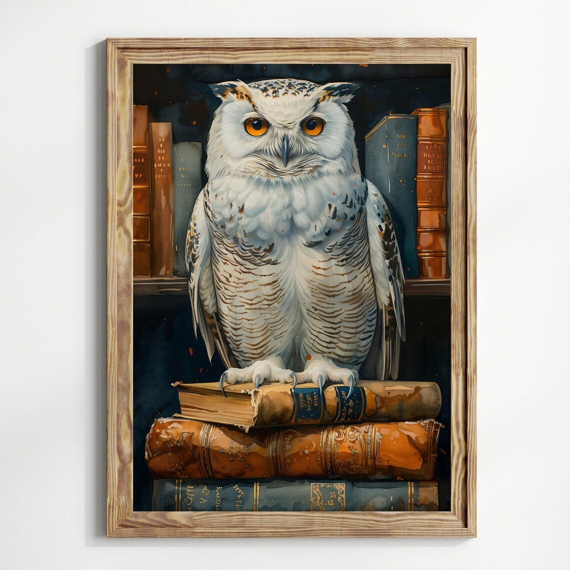 Snowy Owl Golden Eyes Antique Books Library Bookish Wall Art - Image 2