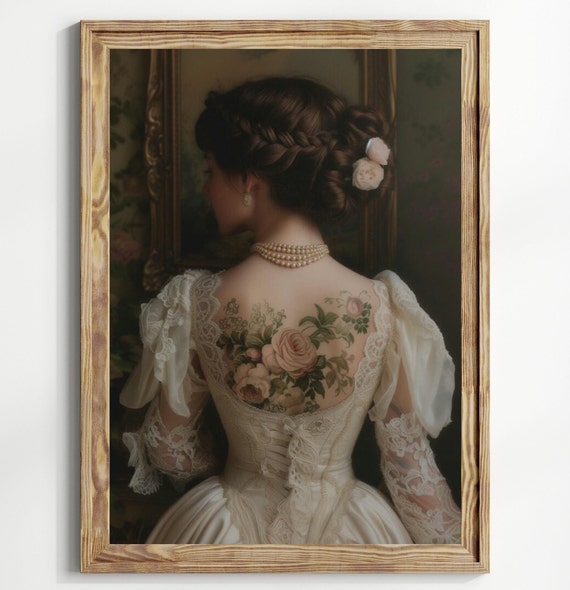 Victorian Woman Vintage Altered Art Print, Lace Pearls