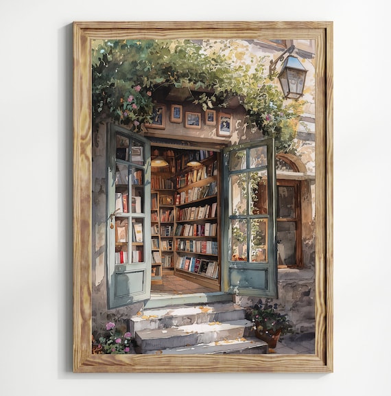 Vintage Book Shop Poster, Book Lover Reading Gift