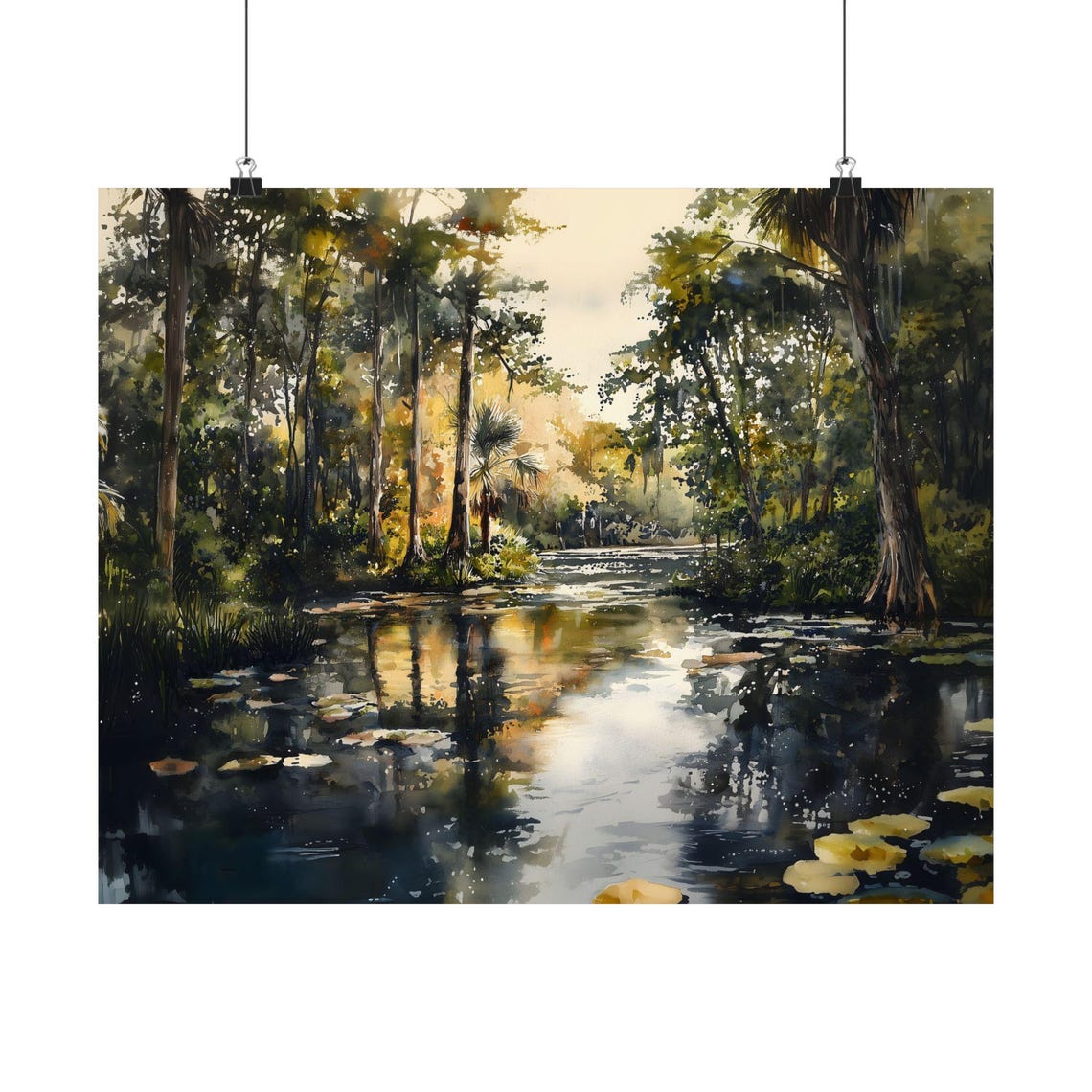 Moody Cypress River Watercolor Sun Dappled Florida Wetlands Art Print - Image 2