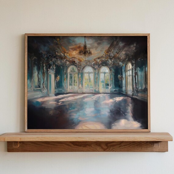 Victorian Ballroom Hall Interior Chandelier Oil Painting Elegant Art Poster