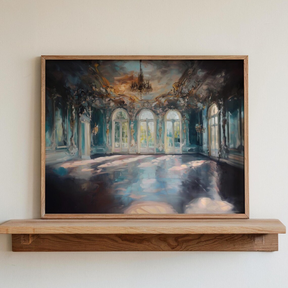Victorian Ballroom Hall Interior Chandelier Oil Painting Elegant Art Poster
