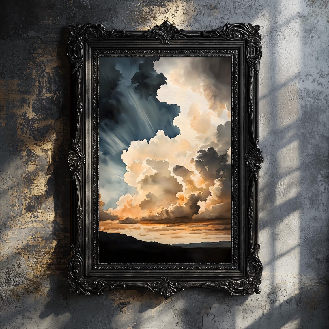 Golden Sunbeams Piercing Dark Clouds Over Silent Hills Moody Sky Poster - Image 2