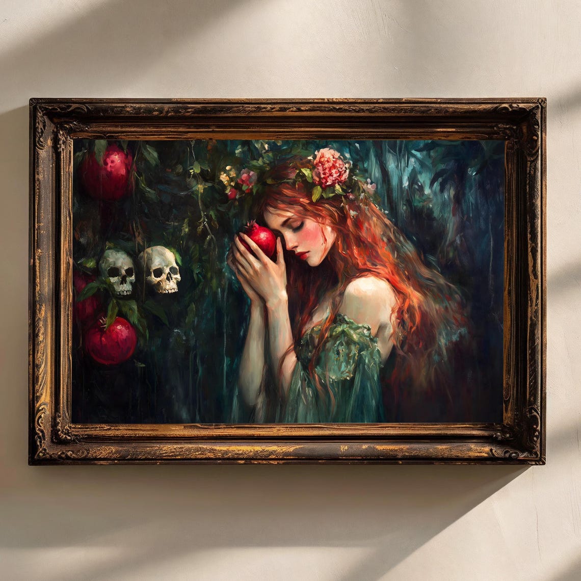 Persephone Greek Goddess Pomegranate Dark Underworld Floral Art Print - Image 2
