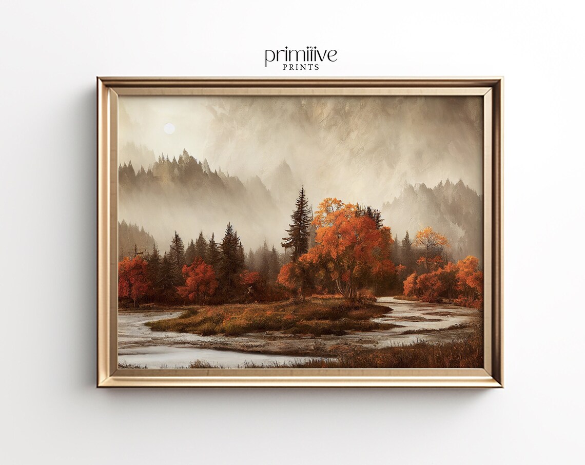 Autumn Landscape Print, Fall Foliage Forest Art