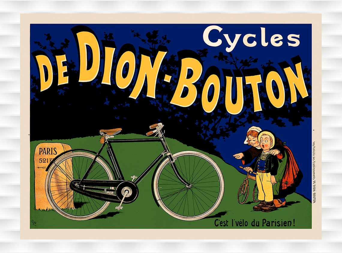 De Dion-Bouton Cycles Vintage French Bicycle Poster Parisian Night