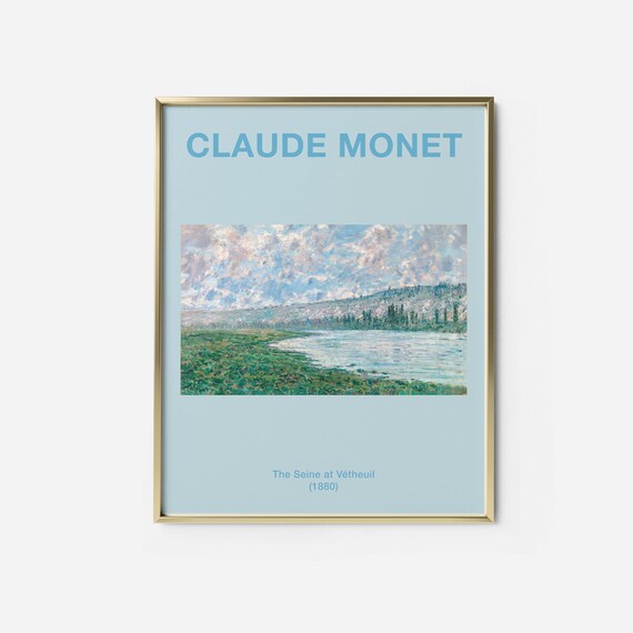 Monet The Seine at Vetheuil Blue Sky Exhibition Art Print Decor